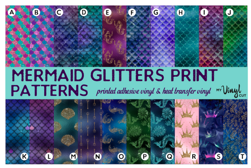 Printed Adhesive Vinyl MERMAID GLITTERS Pattern Vinyl 12 x 12 inch sheet