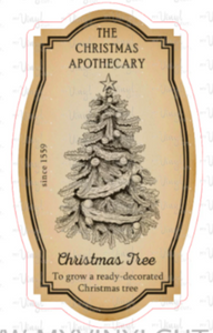 Sticker | 26O | Apothecary Label Christmas Tree | Waterproof Vinyl Sticker | White | Clear | Permanent | Removable | Window Cling | Glitter | Holographic