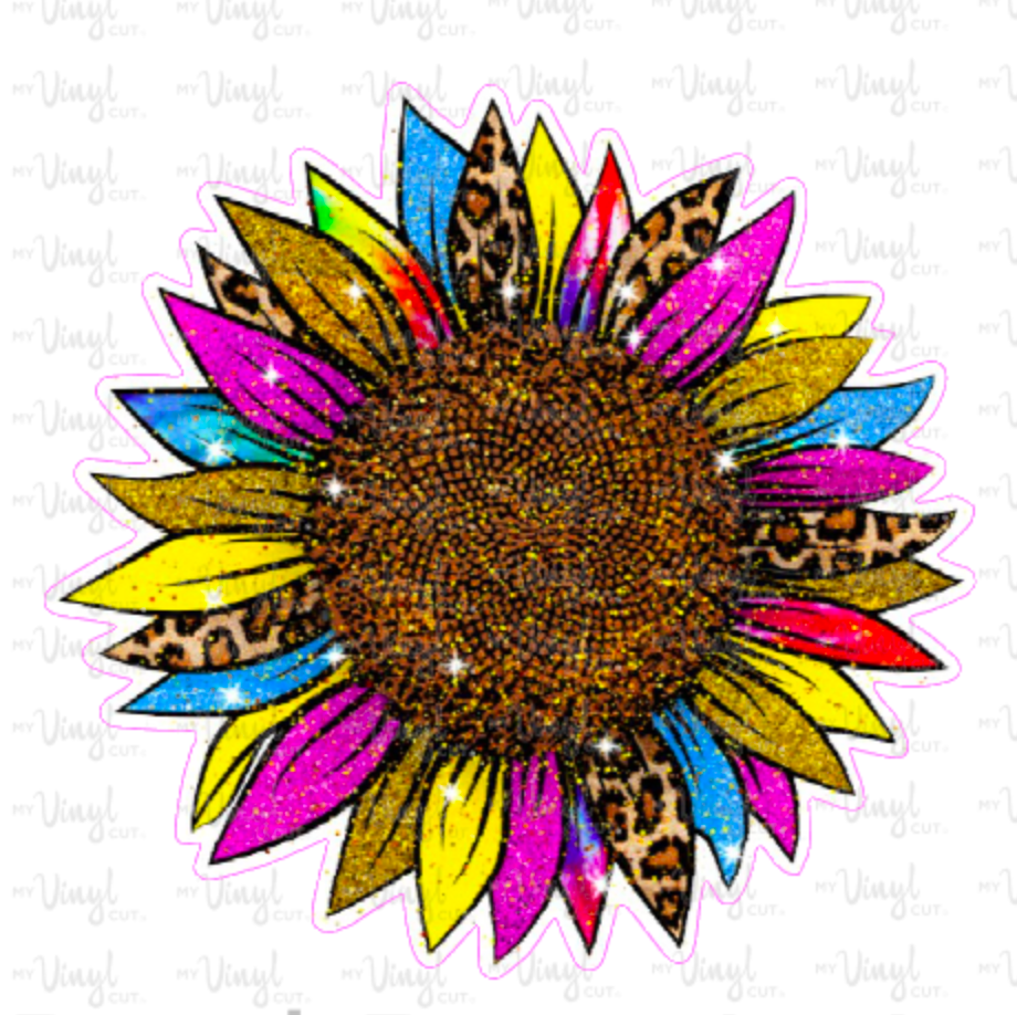 Sticker |  | Colorful Sunflower | Waterproof Vinyl Sticker | White | Clear | Permanent | Removable | Window Cling | Glitter | Holographic