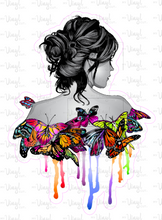 Load image into Gallery viewer, Sticker | 41A | Woman with Butterflies | Waterproof Vinyl Sticker | White | Clear | Permanent | Removable | Window Cling | Glitter | Holographic