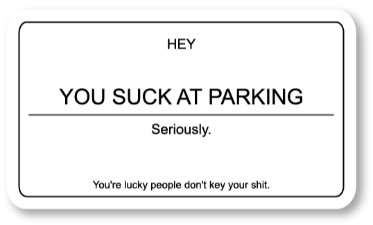 Sticker Set of 10 You Suck At Parking Note Cards WATERPROOF