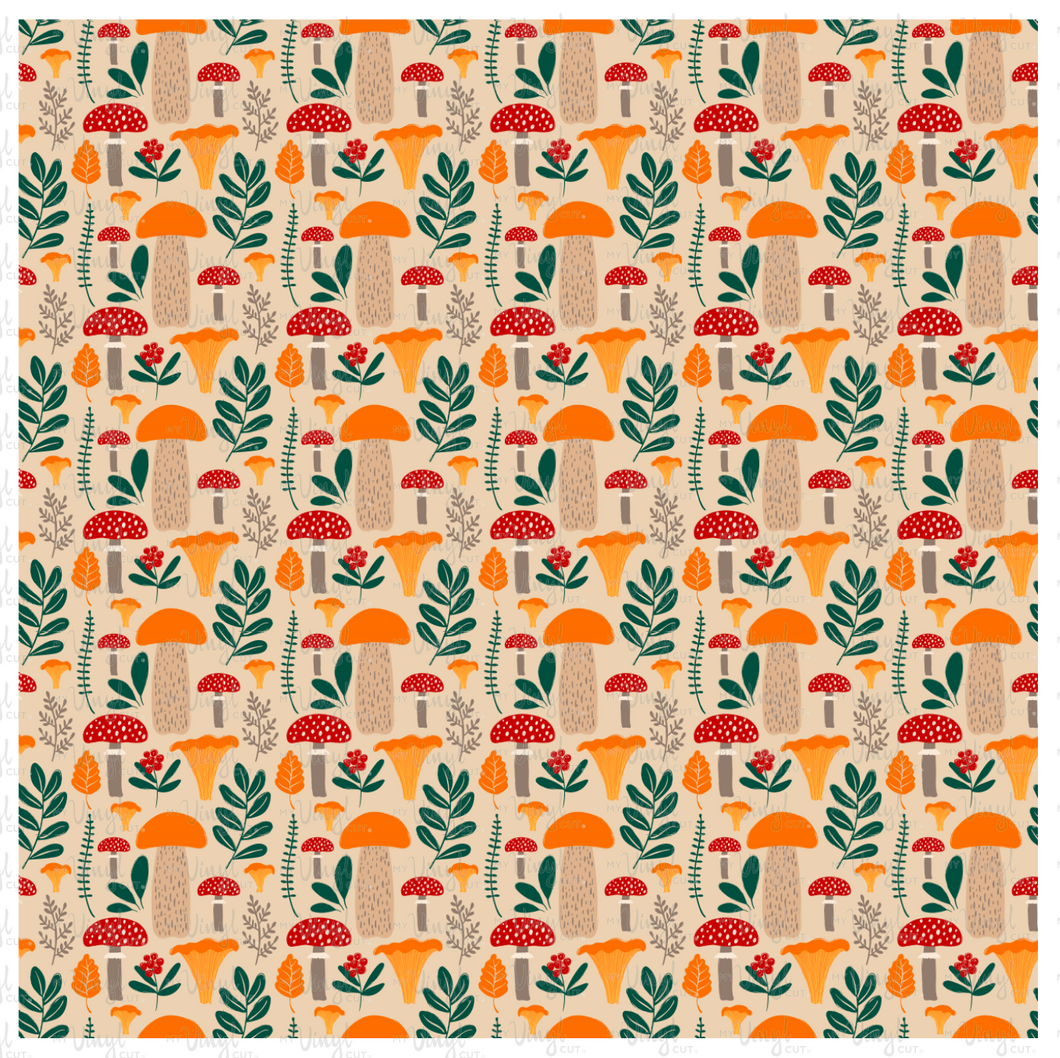 Printed Vinyl, HTV, Waterslide Sheet Cottagecore Mushrooms