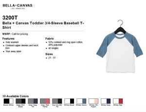 Bella Canvas Toddler 3/4 Sleeve Baseball