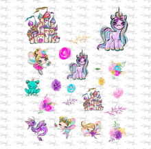Load image into Gallery viewer, Waterslide Sheet of Decals yellow hair FAIRY Theme