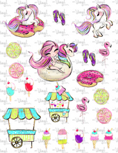 Load image into Gallery viewer, Waterslide Sheet of Decals light skin pink hair POOL PARTY Theme