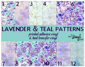 Printed HTV LAVENDER & TEAL FLOWERS Patterned Heat Transfer Vinyl 12 x 12 inch sheet