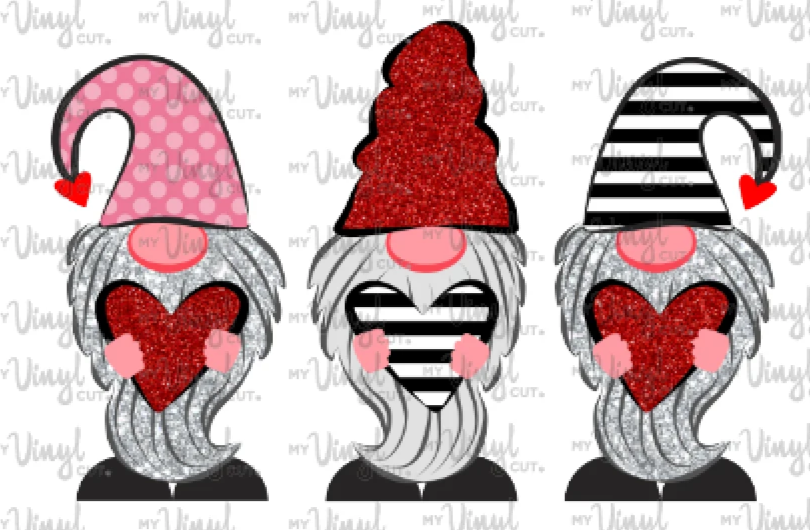 Sublimation Transfer 3 Gnomes Holding Hearts Valentine's Day