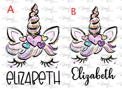 Sublimation Transfer Sleeping Unicorn with hearts Add a Custom Name