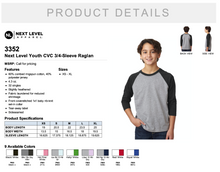 Load image into Gallery viewer, Next Level Youth CVC 3/4 Sleeve Raglan