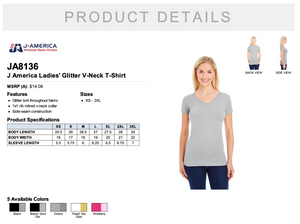 J America Ladies' Glitter V Neck T Shirt