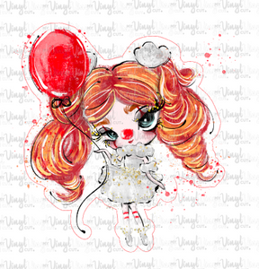 Sticker 24P Cute Girl Clown with Red Balloon