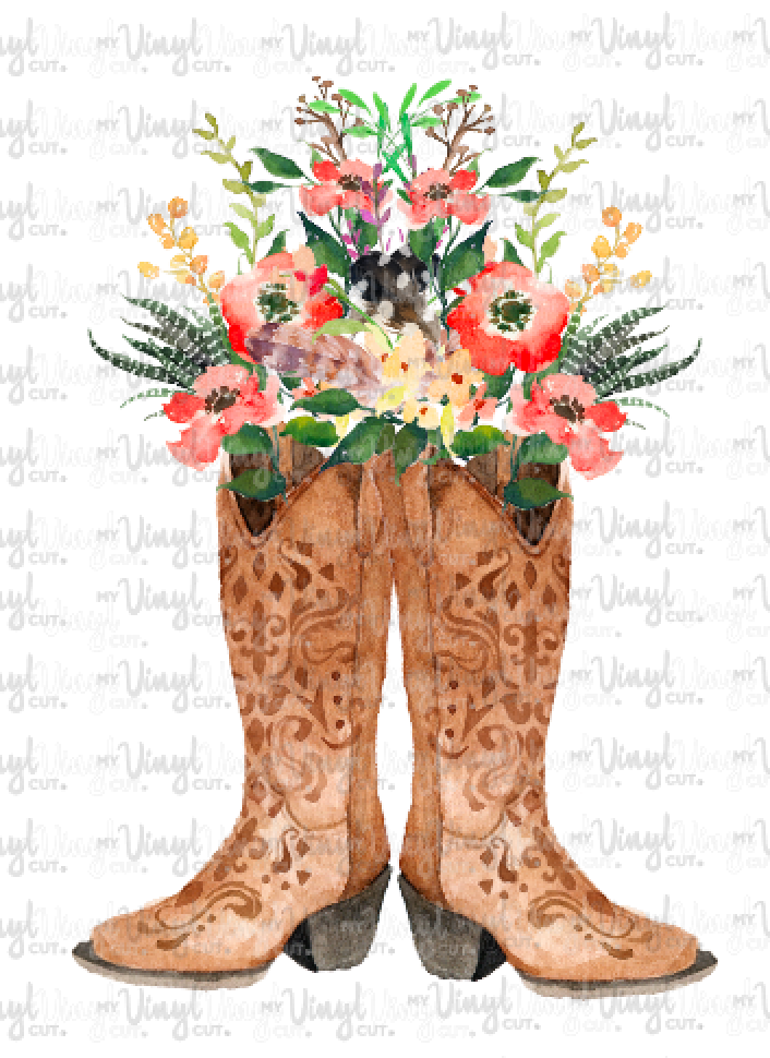 Waterslide Decal A16 Cowboy Boots with Flowers