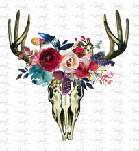 Load image into Gallery viewer, Waterslide Decal Bohemian Deer Skull with Red &amp; Blue Flowers