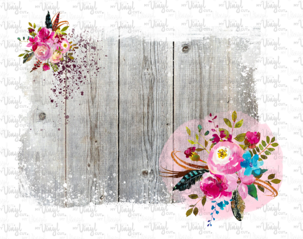 Waterslide Decal Distressed Gray Wood Backgrounds with flowers