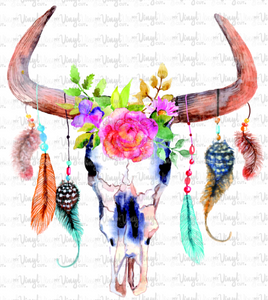 Waterslide Decal H11 COW BULL SKULL with feathers