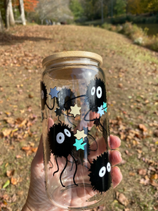 Drinkware 16 oz Clear Glass Soda Can Shaped Drinking Glass with Vinyl Decals Soot Sprite Designs