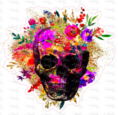 Sticker 17H Neon Skull with Flowers