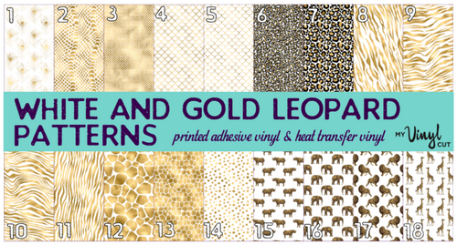 Printed Adhesive Vinyl White and Gold Animal Prints